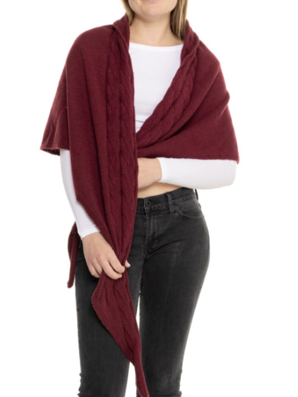 NWT Free People Coastline Cable Knit Scarf Dark Red